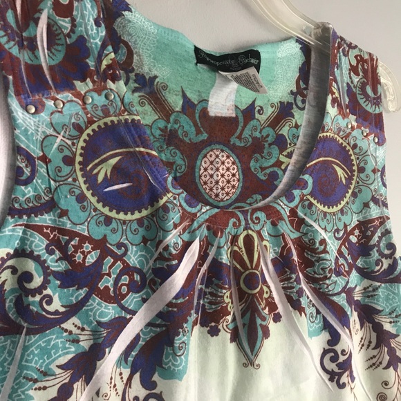 Aqua Green Boho Floral Scrollwork Tank S - Picture 3 of 4